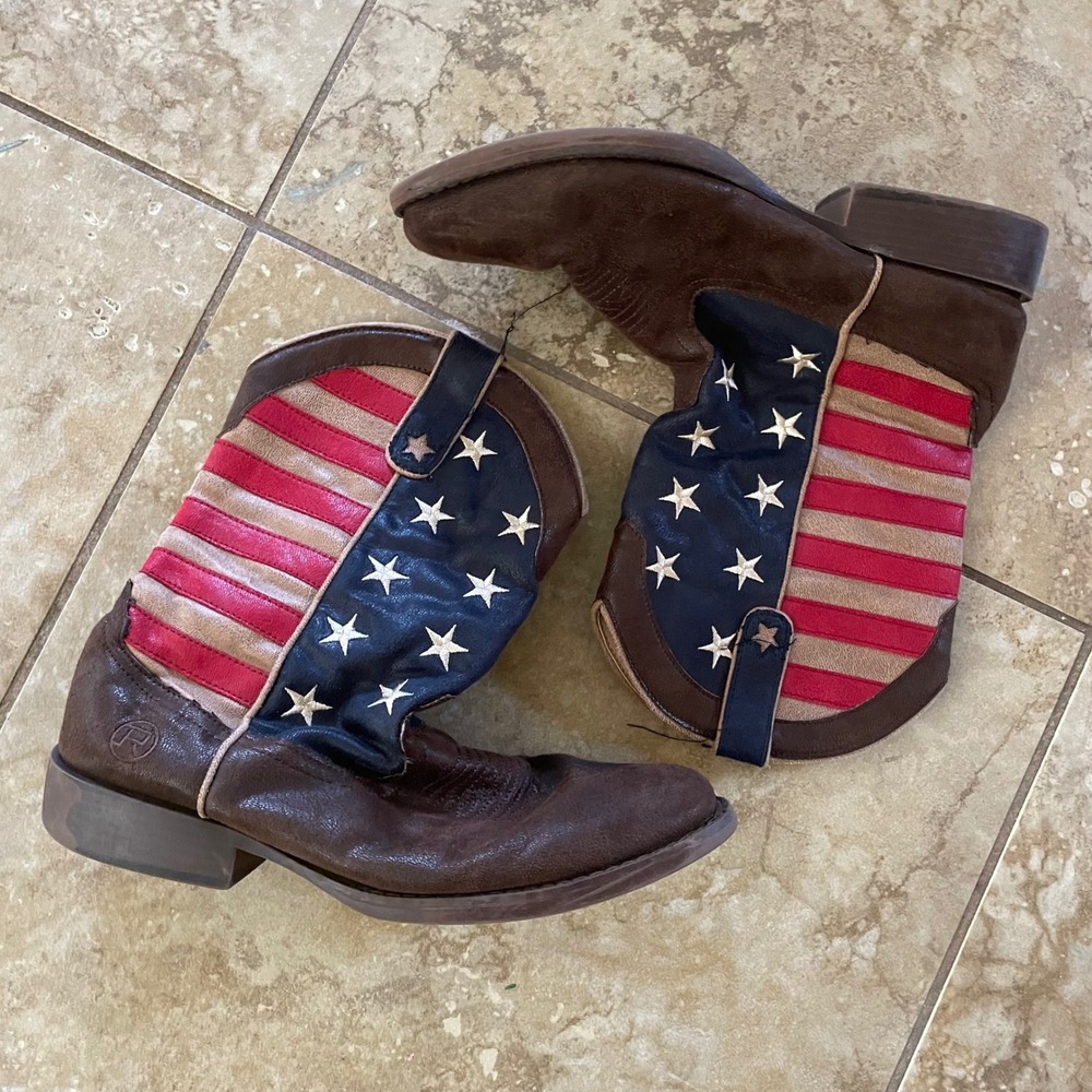 Roper Mens American Flag Western Cowboy Boots Brown Stars Stripes 9 09-020-1902